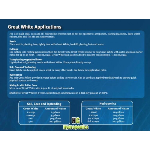 Great White Mycorrhizae Feeding Chart